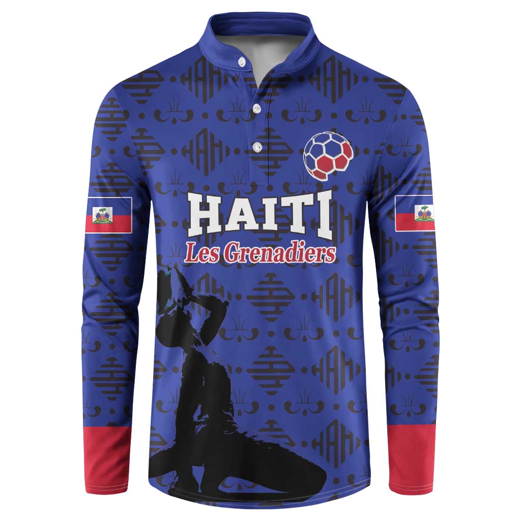 Custom Haiti Football Button Sweatshirt Come on Les Grenadiers Blue Style