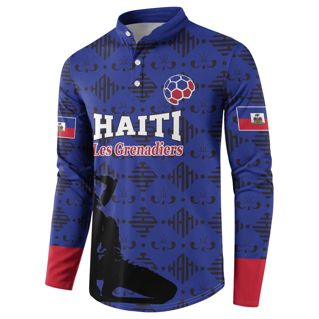 Custom Haiti Football Button Sweatshirt Come on Les Grenadiers Blue Style