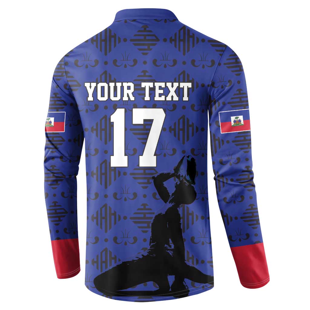 Custom Haiti Football Button Sweatshirt Come on Les Grenadiers Blue Style