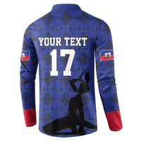 Custom Haiti Football Button Sweatshirt Come on Les Grenadiers Blue Style