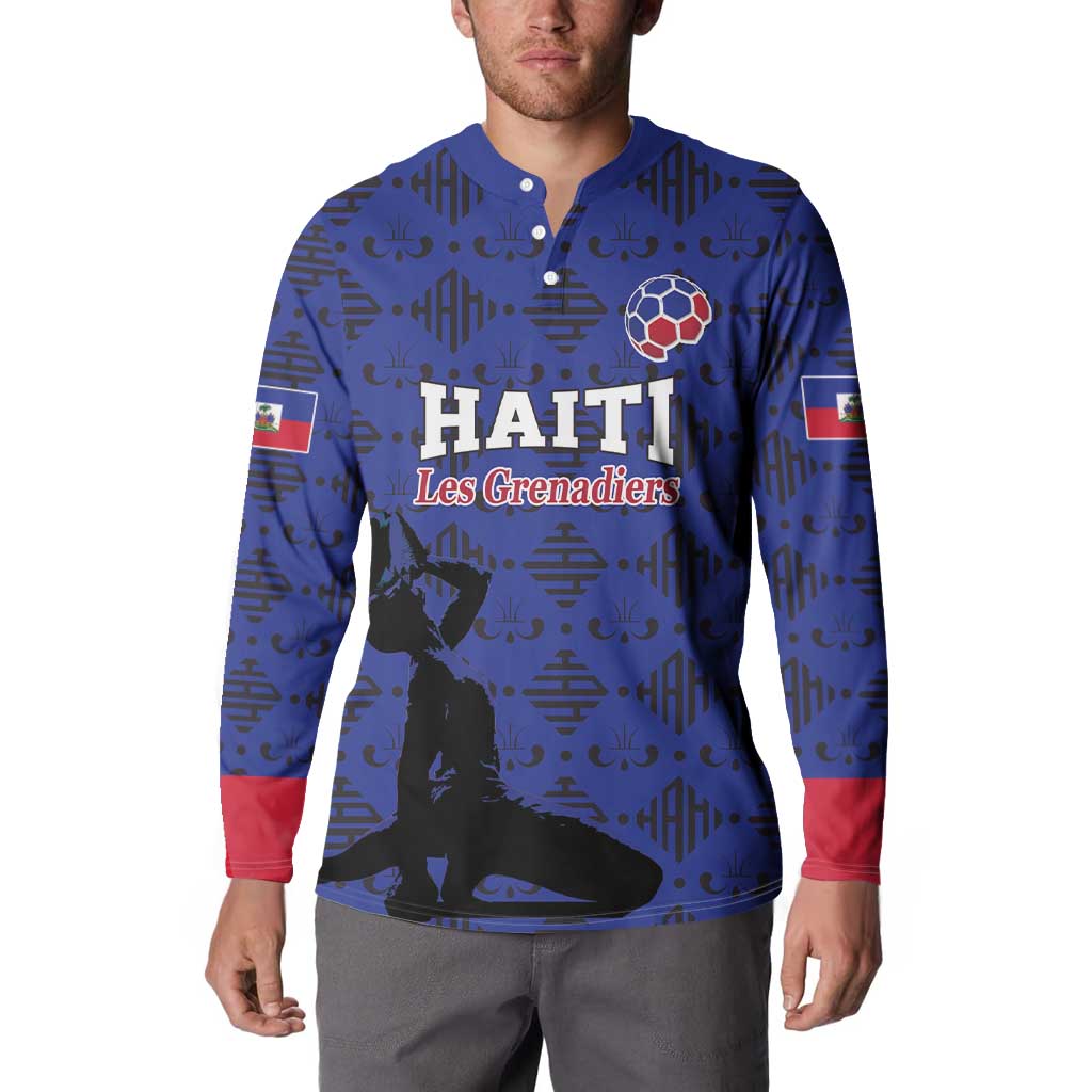 Custom Haiti Football Button Sweatshirt Come on Les Grenadiers Blue Style