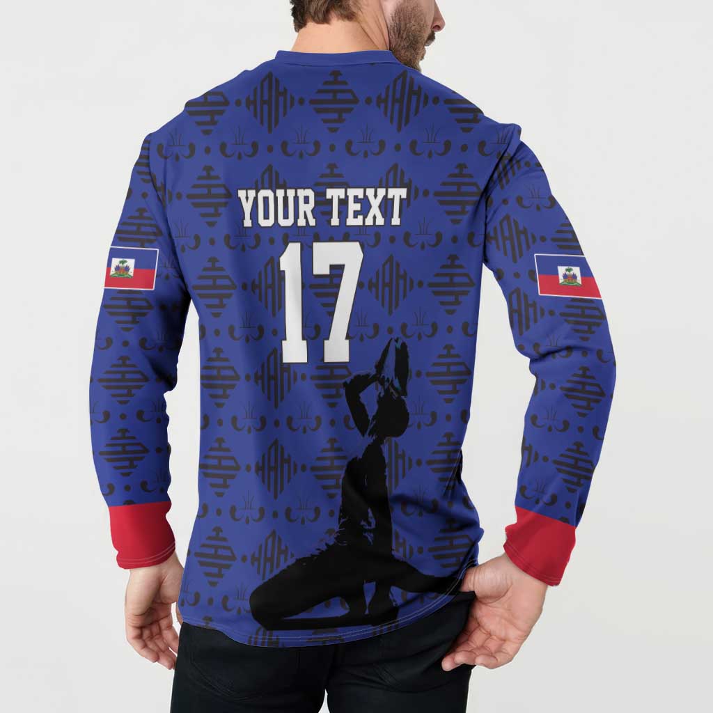 Custom Haiti Football Button Sweatshirt Come on Les Grenadiers Blue Style