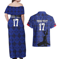 Custom Haiti Football Couples Matching Off Shoulder Maxi Dress and Hawaiian Shirt Come on Les Grenadiers Blue Style