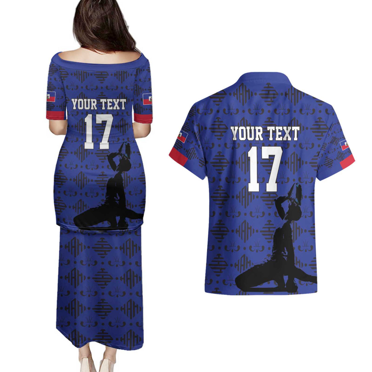 Custom Haiti Football Couples Matching Puletasi and Hawaiian Shirt Come on Les Grenadiers Blue Style