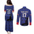 Custom Haiti Football Couples Matching Puletasi and Long Sleeve Button Shirt Come on Les Grenadiers Blue Style