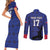 Custom Haiti Football Couples Matching Short Sleeve Bodycon Dress and Long Sleeve Button Shirt Come on Les Grenadiers Blue Style