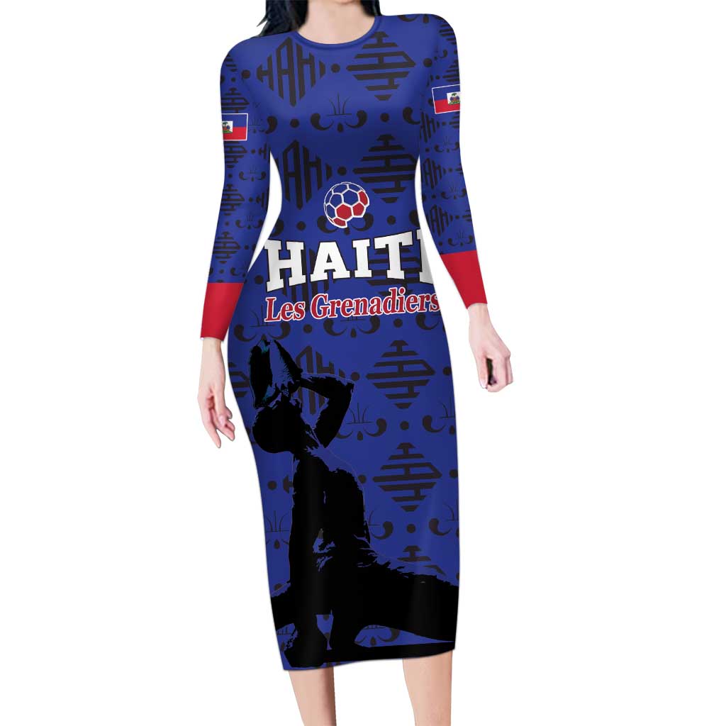 Custom Haiti Football Family Matching Long Sleeve Bodycon Dress and Hawaiian Shirt Come on Les Grenadiers Blue Style