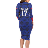 Custom Haiti Football Family Matching Long Sleeve Bodycon Dress and Hawaiian Shirt Come on Les Grenadiers Blue Style