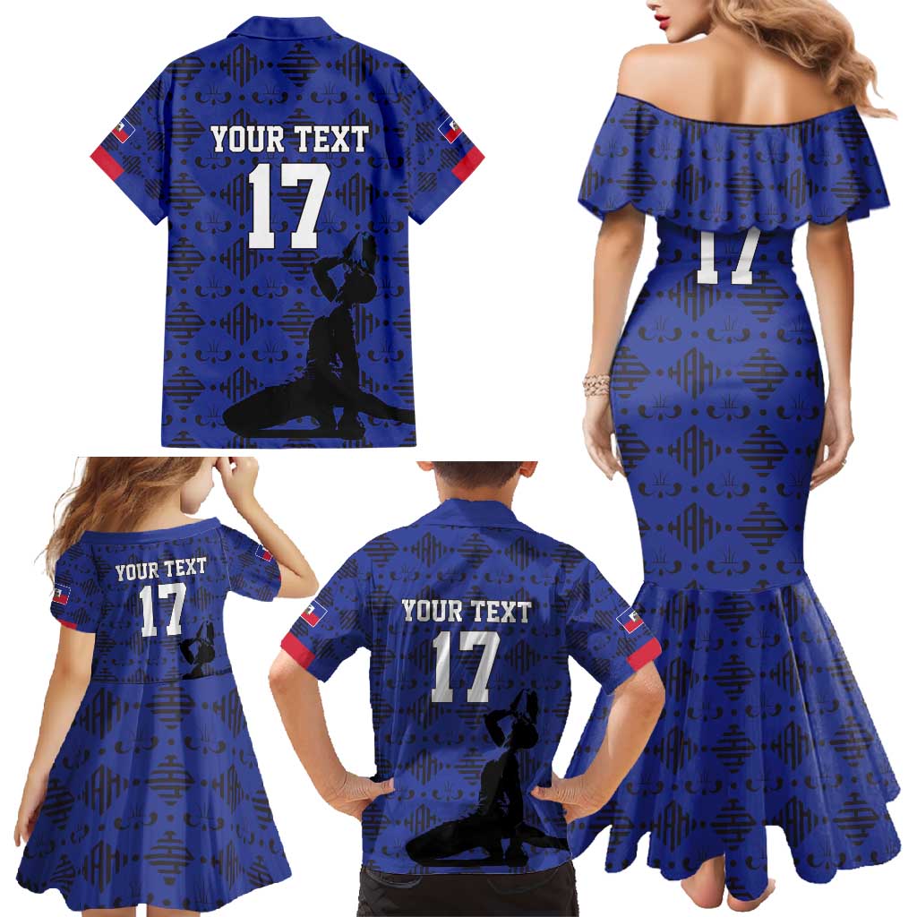 Custom Haiti Football Family Matching Mermaid Dress and Hawaiian Shirt Come on Les Grenadiers Blue Style