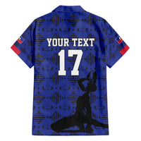 Custom Haiti Football Family Matching Off The Shoulder Long Sleeve Dress and Hawaiian Shirt Come on Les Grenadiers Blue Style