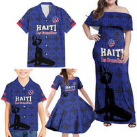 Custom Haiti Football Family Matching Off Shoulder Maxi Dress and Hawaiian Shirt Come on Les Grenadiers Blue Style