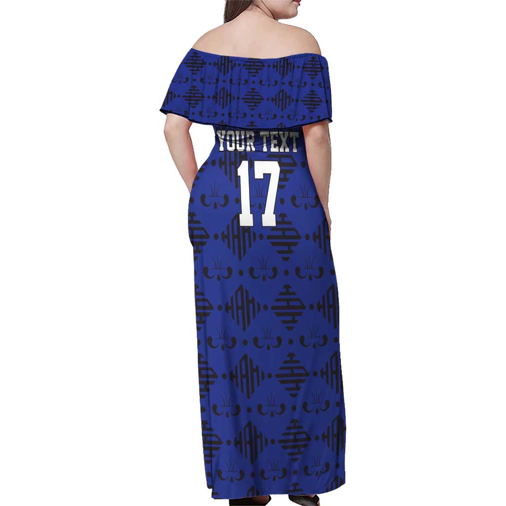 Custom Haiti Football Family Matching Off Shoulder Maxi Dress and Hawaiian Shirt Come on Les Grenadiers Blue Style
