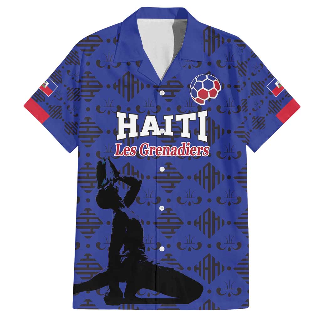 Custom Haiti Football Family Matching Puletasi and Hawaiian Shirt Come on Les Grenadiers Blue Style