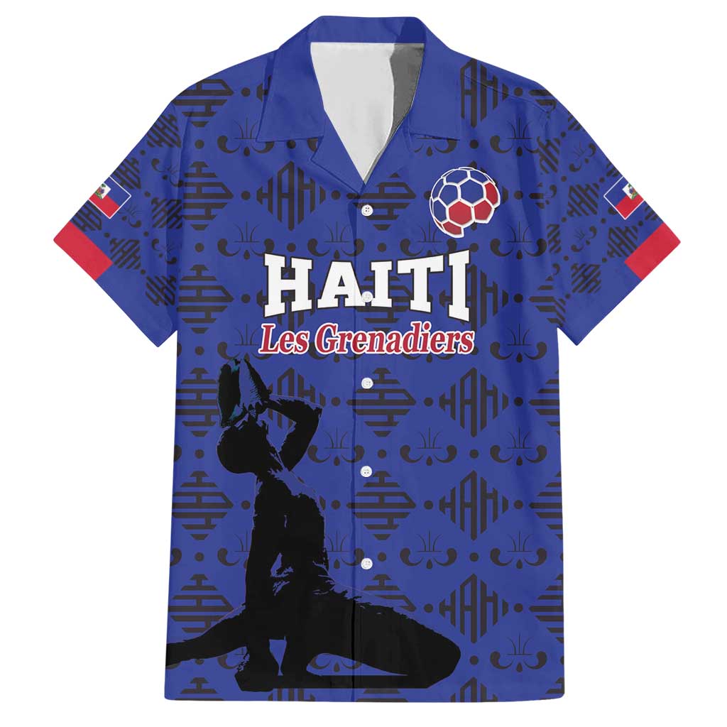 Custom Haiti Football Family Matching Short Sleeve Bodycon Dress and Hawaiian Shirt Come on Les Grenadiers Blue Style