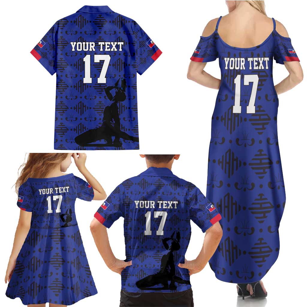 Custom Haiti Football Family Matching Summer Maxi Dress and Hawaiian Shirt Come on Les Grenadiers Blue Style