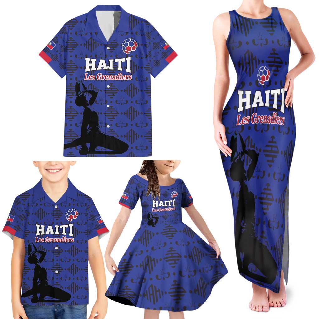 Custom Haiti Football Family Matching Tank Maxi Dress and Hawaiian Shirt Come on Les Grenadiers Blue Style