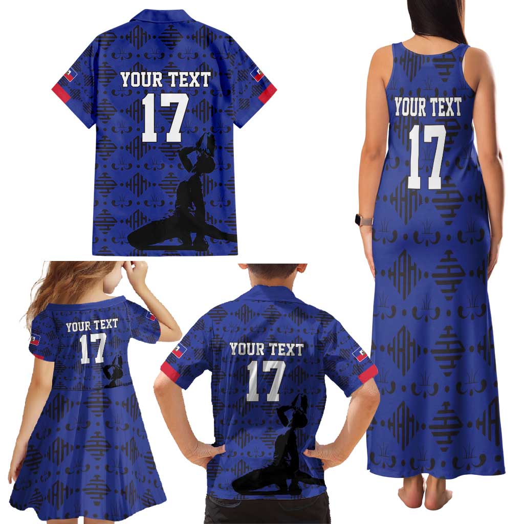 Custom Haiti Football Family Matching Tank Maxi Dress and Hawaiian Shirt Come on Les Grenadiers Blue Style