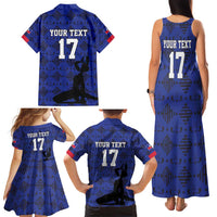 Custom Haiti Football Family Matching Tank Maxi Dress and Hawaiian Shirt Come on Les Grenadiers Blue Style