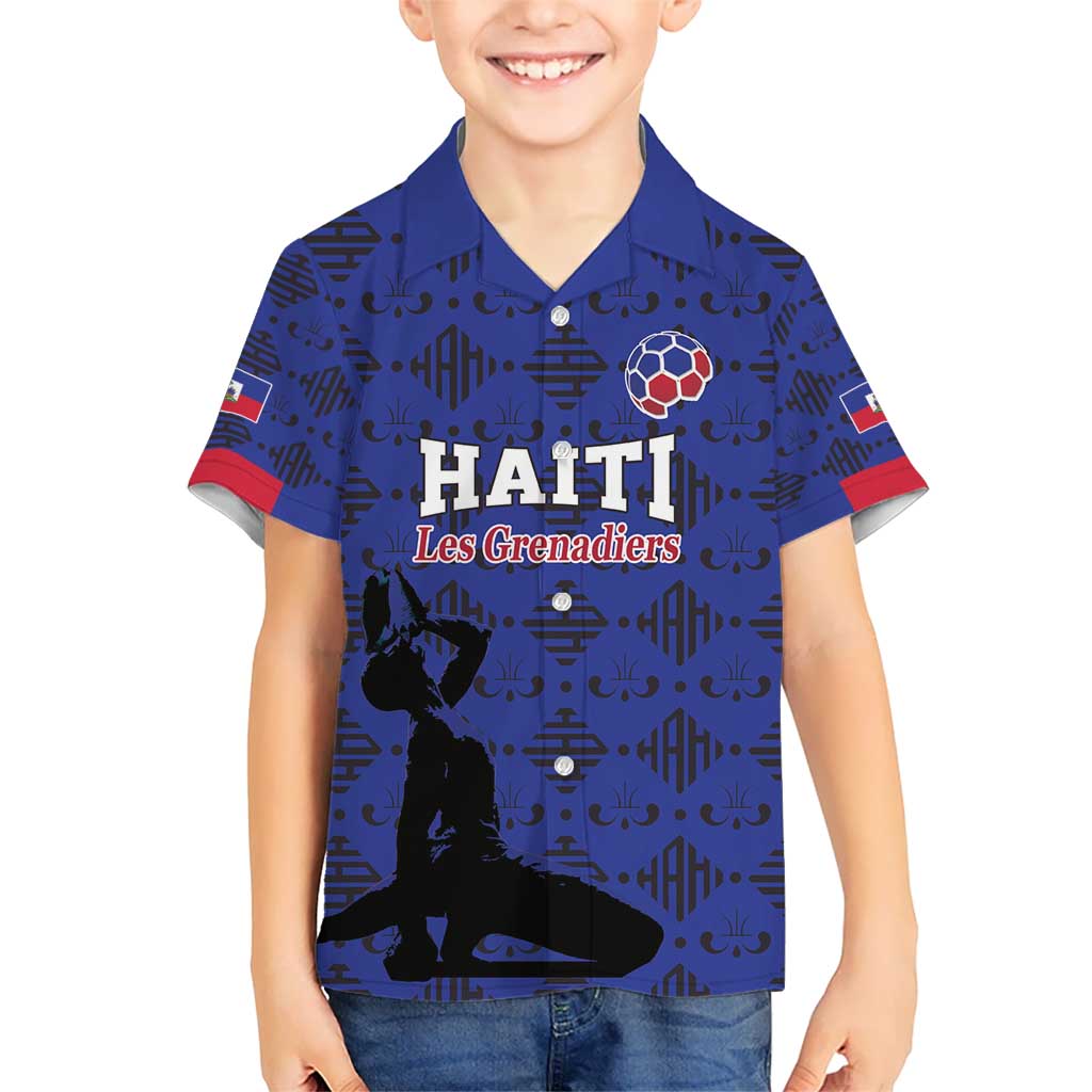 Custom Haiti Football Kid Hawaiian Shirt Come on Les Grenadiers Blue Style