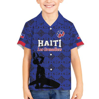 Custom Haiti Football Kid Hawaiian Shirt Come on Les Grenadiers Blue Style