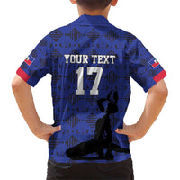 Custom Haiti Football Kid Hawaiian Shirt Come on Les Grenadiers Blue Style