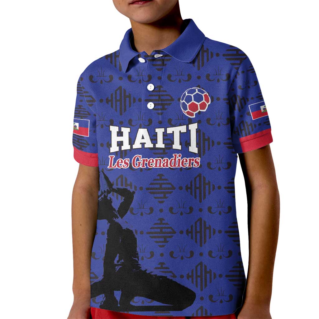 Custom Haiti Football Kid Polo Shirt Come on Les Grenadiers Blue Style