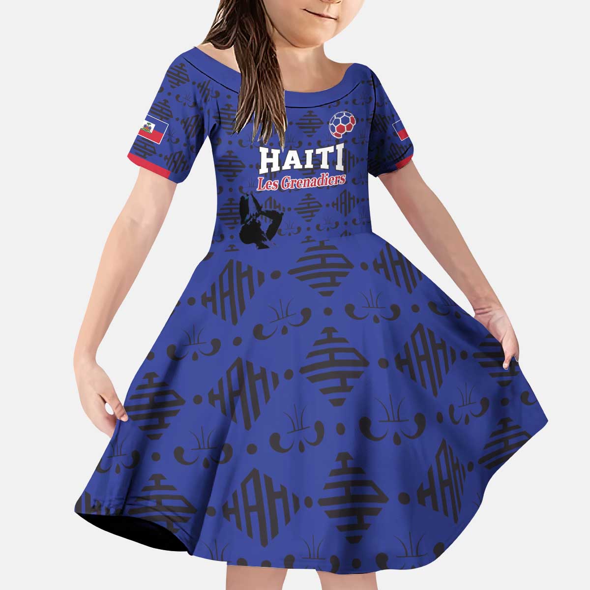 Custom Haiti Football Kid Short Sleeve Dress Come on Les Grenadiers Blue Style