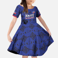 Custom Haiti Football Kid Short Sleeve Dress Come on Les Grenadiers Blue Style