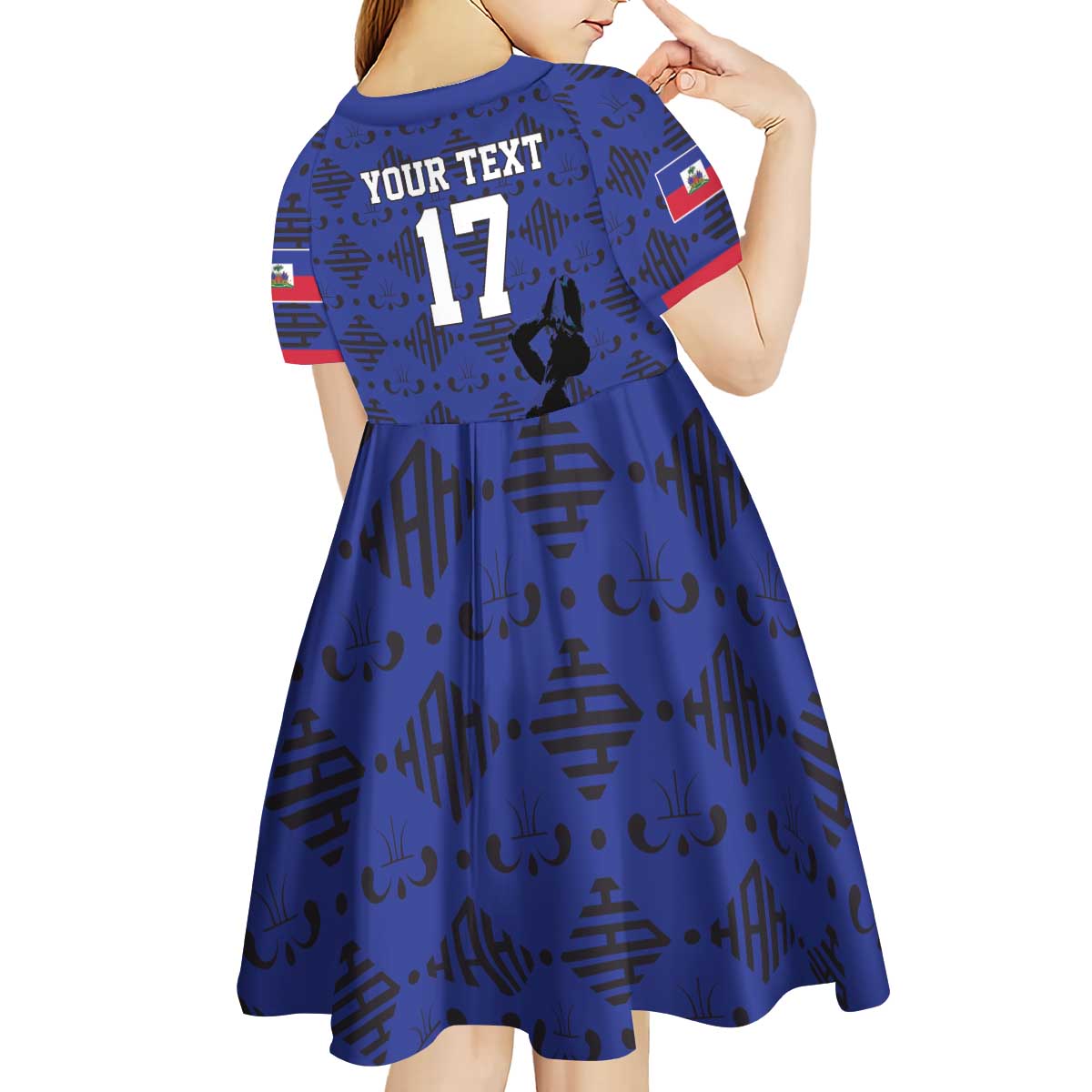 Custom Haiti Football Kid Short Sleeve Dress Come on Les Grenadiers Blue Style