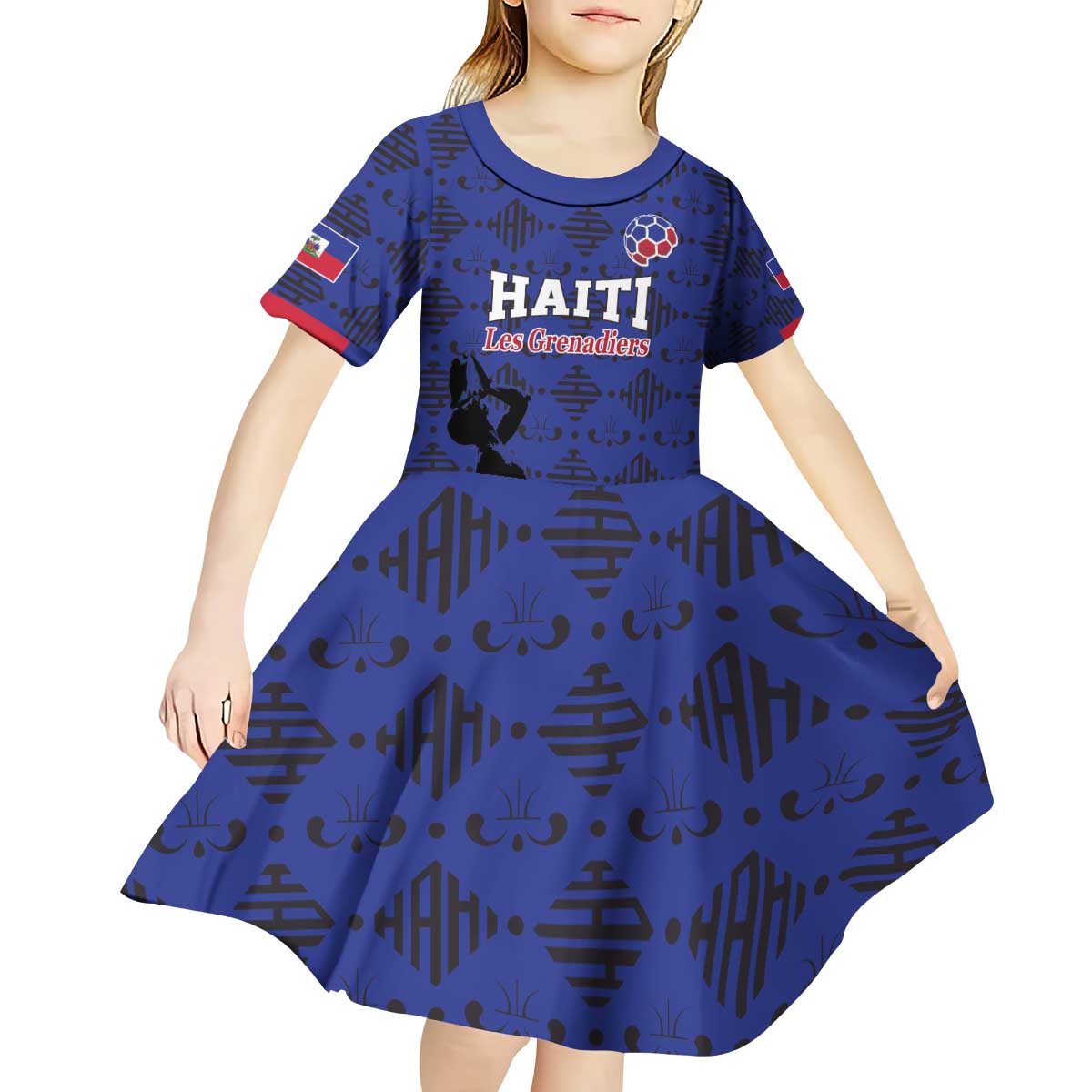 Custom Haiti Football Kid Short Sleeve Dress Come on Les Grenadiers Blue Style