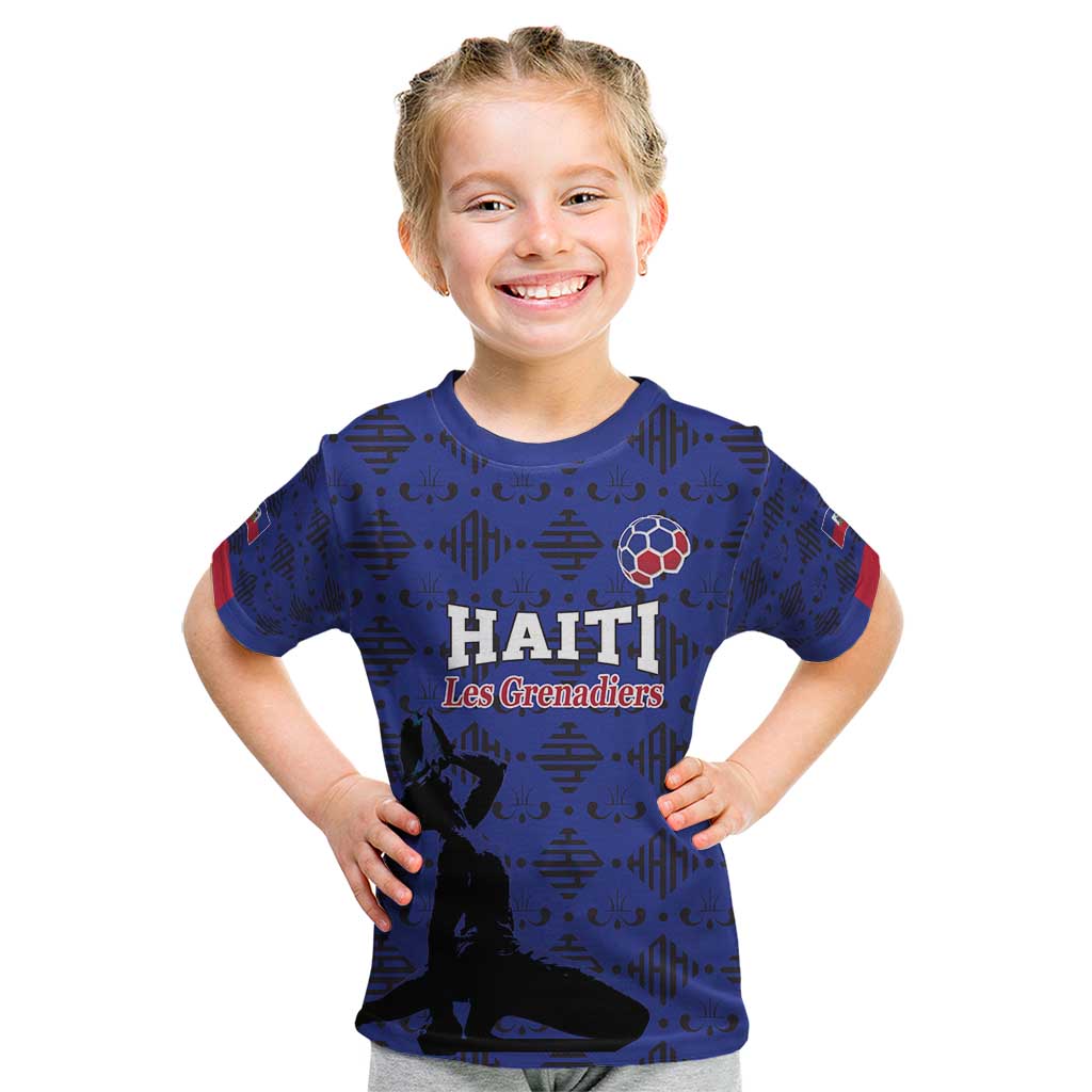 Custom Haiti Football Kid T Shirt Come on Les Grenadiers Blue Style