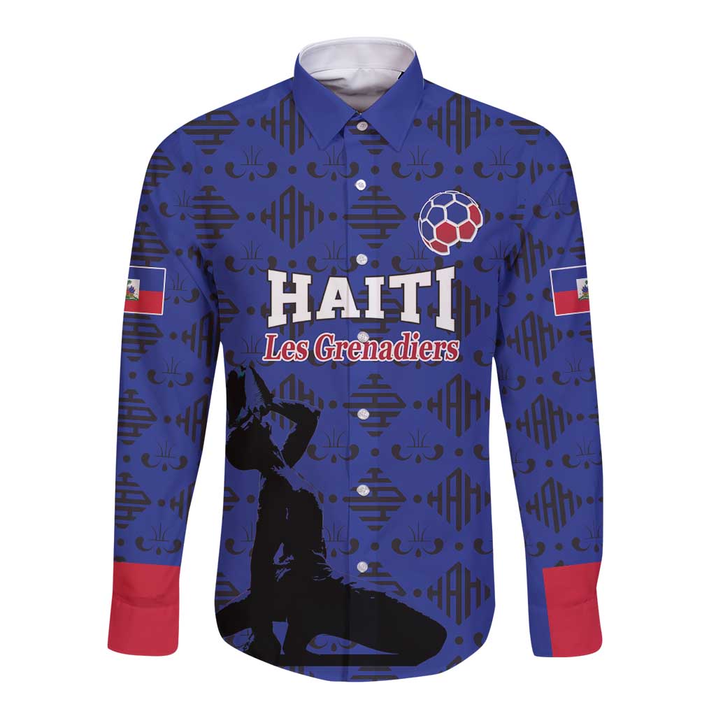 Custom Haiti Football Long Sleeve Button Shirt Come on Les Grenadiers Blue Style