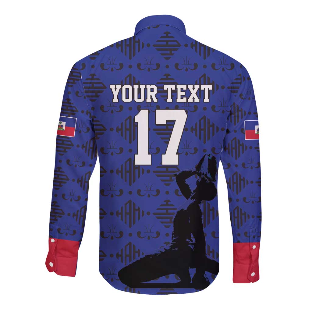 Custom Haiti Football Long Sleeve Button Shirt Come on Les Grenadiers Blue Style