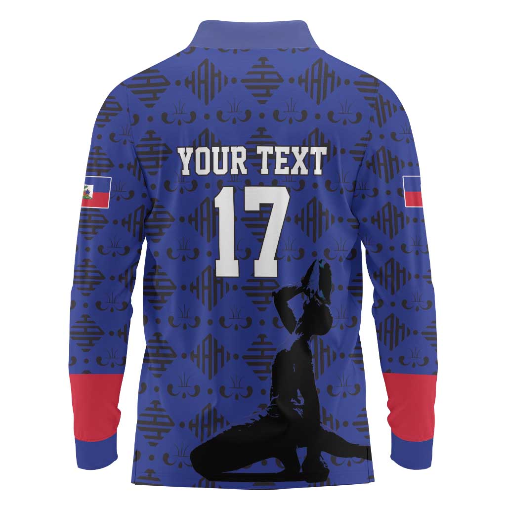 Custom Haiti Football Long Sleeve Polo Shirt Come on Les Grenadiers Blue Style