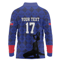 Custom Haiti Football Long Sleeve Polo Shirt Come on Les Grenadiers Blue Style