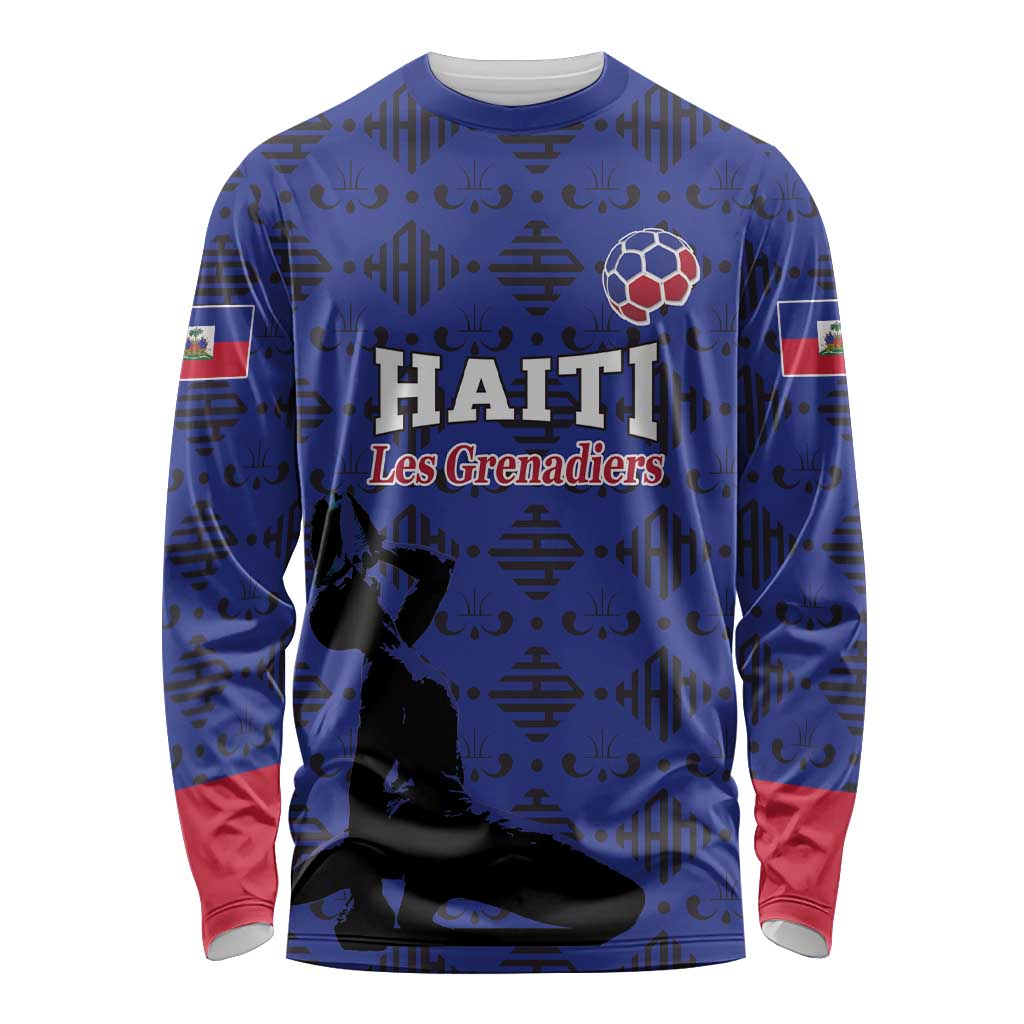 Custom Haiti Football Long Sleeve Shirt Come on Les Grenadiers Blue Style