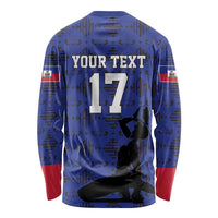Custom Haiti Football Long Sleeve Shirt Come on Les Grenadiers Blue Style