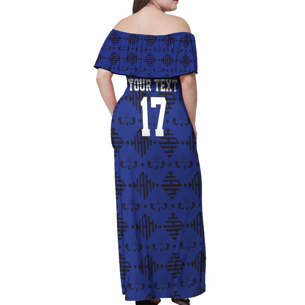 Custom Haiti Football Off Shoulder Maxi Dress Come on Les Grenadiers Blue Style