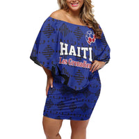 Custom Haiti Football Off Shoulder Short Dress Come on Les Grenadiers Blue Style
