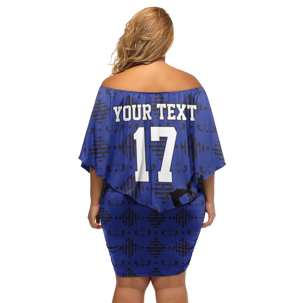 Custom Haiti Football Off Shoulder Short Dress Come on Les Grenadiers Blue Style