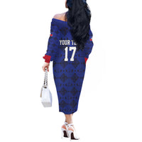 Custom Haiti Football Off The Shoulder Long Sleeve Dress Come on Les Grenadiers Blue Style