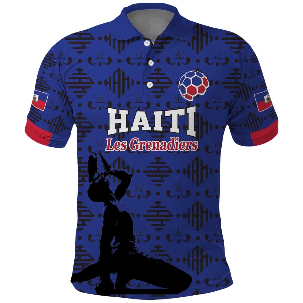 Custom Haiti Football Polo Shirt Come on Les Grenadiers Blue Style