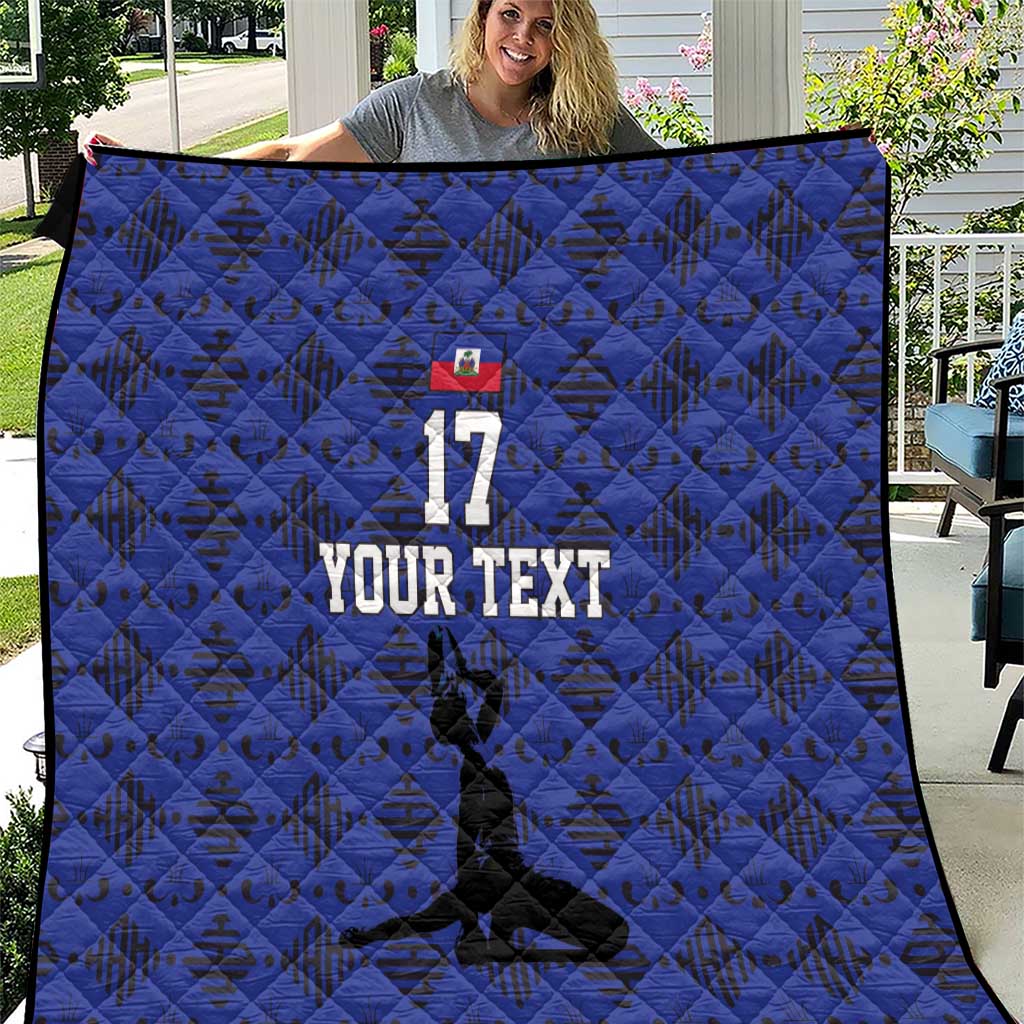 Custom Haiti Football Quilt Come on Les Grenadiers Blue Style