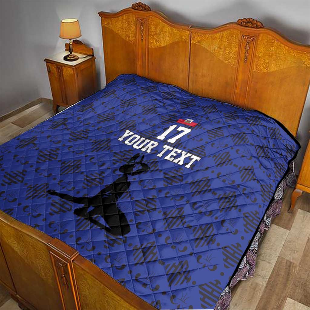 Custom Haiti Football Quilt Come on Les Grenadiers Blue Style