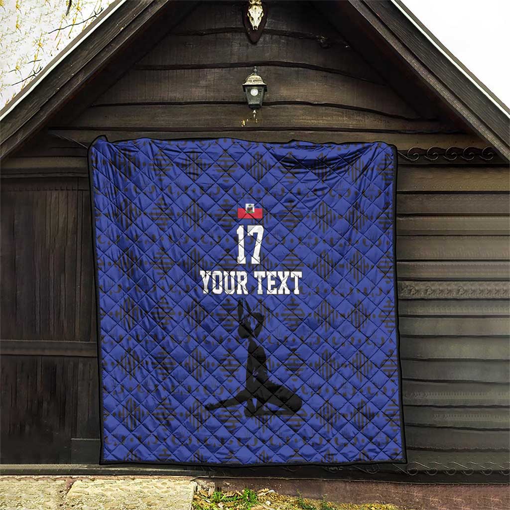 Custom Haiti Football Quilt Come on Les Grenadiers Blue Style