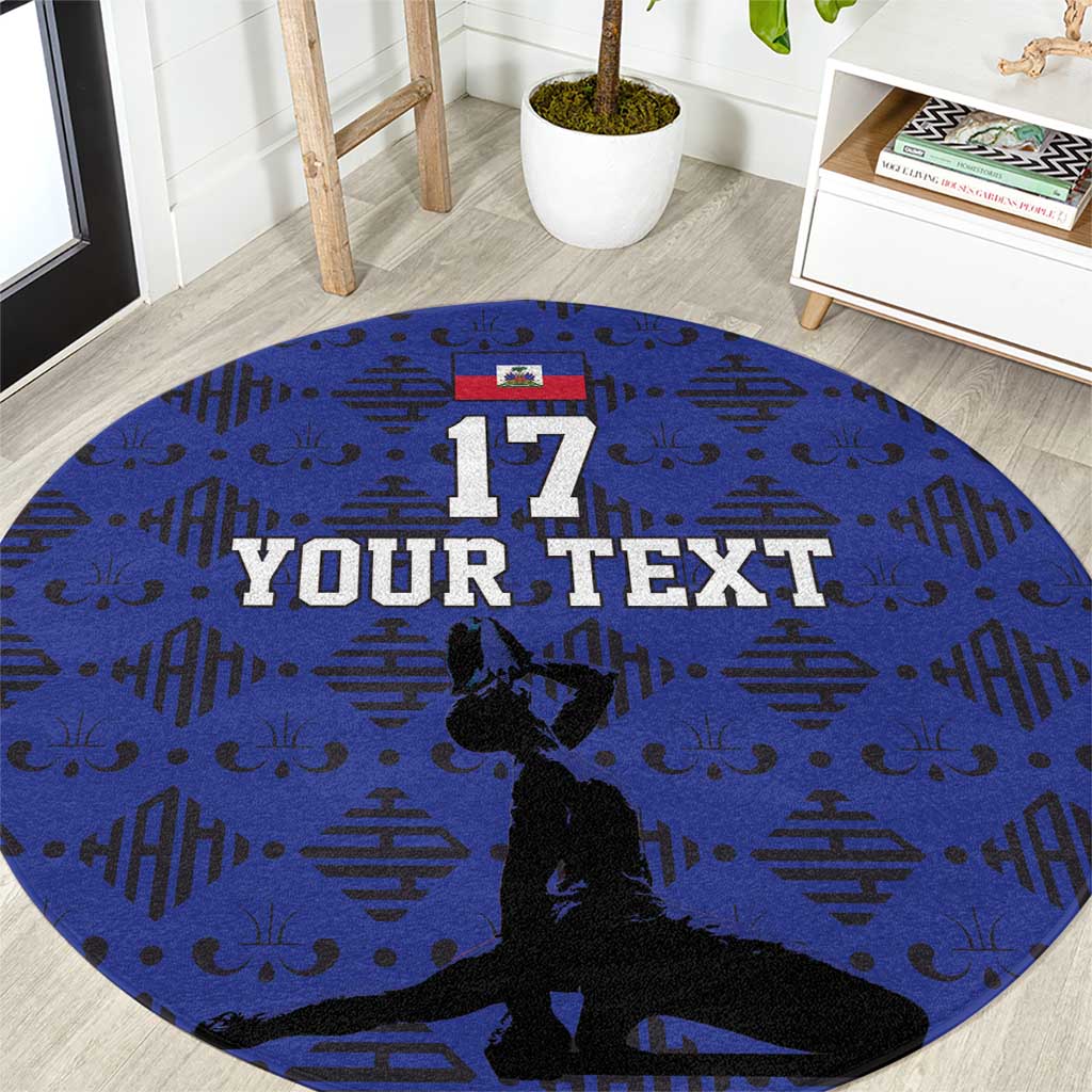 Custom Haiti Football Round Carpet Come on Les Grenadiers Blue Style
