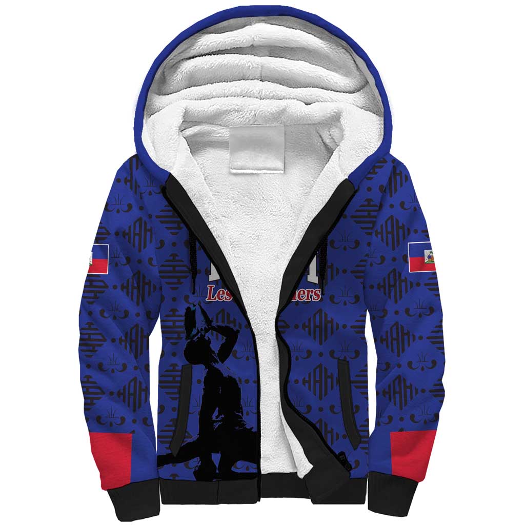 Custom Haiti Football Sherpa Hoodie Come on Les Grenadiers Blue Style