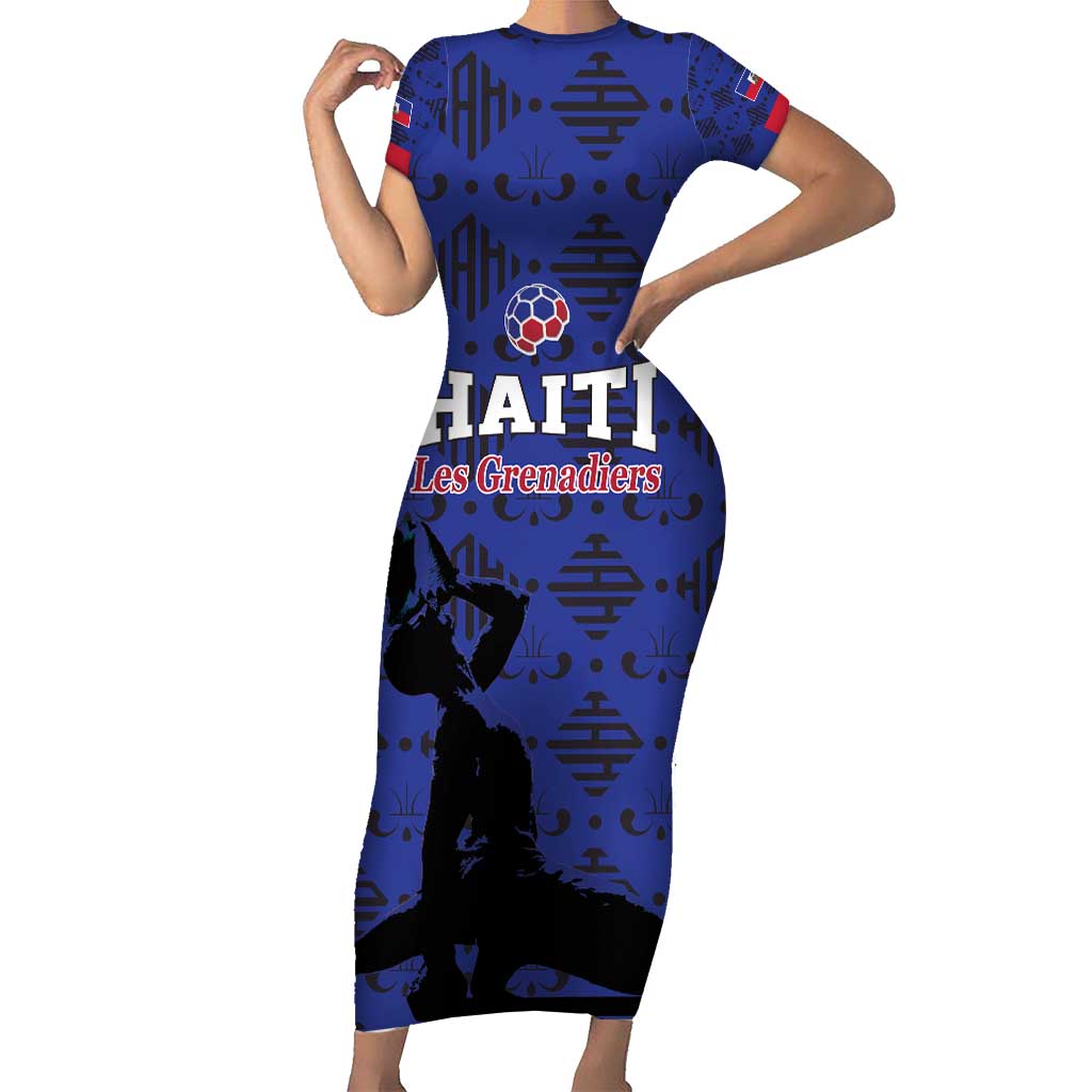 Custom Haiti Football Short Sleeve Bodycon Dress Come on Les Grenadiers Blue Style