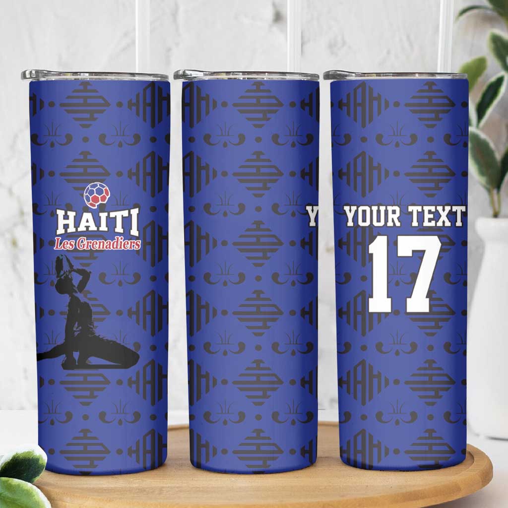 Custom Haiti Football Skinny Tumbler Come on Les Grenadiers Blue Style