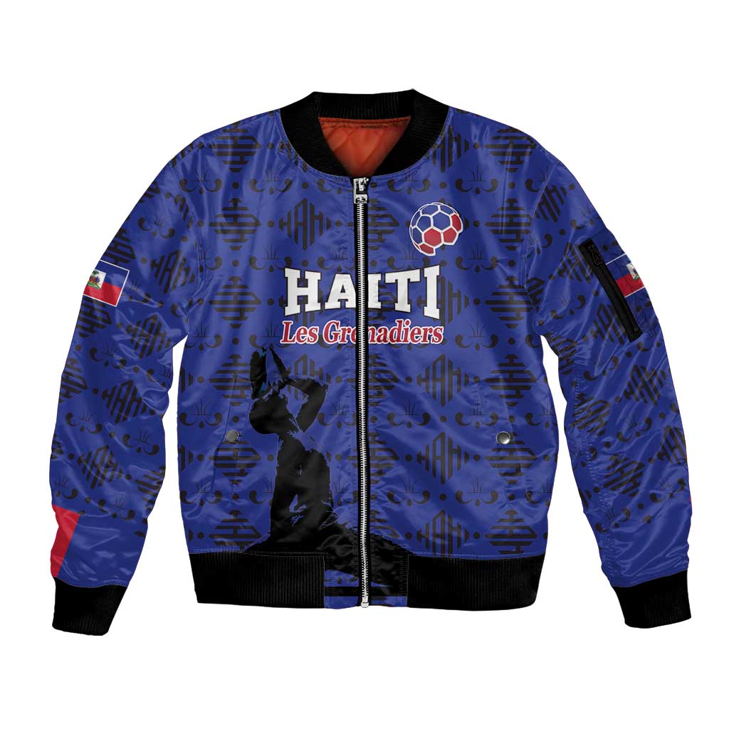 Custom Haiti Football Sleeve Zip Bomber Jacket Come on Les Grenadiers Blue Style